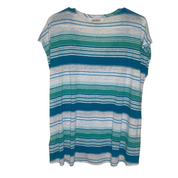 Michael Kors Linen Blend Top Womens XL Blue & Green Striped Beach Coastal Resor - Picture 3 of 7
